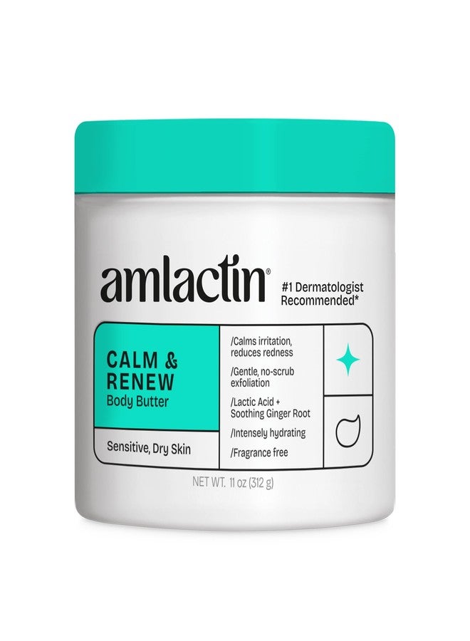 AmLactin Calm & Renew Body Butter - Therapeutic Skin Care Moisturizer for Sensitive Skin - No-Scrub Exfoliator and Body Cream for Dry Skin with Lactic Acid AHA and Soothing Ginger Root, 11oz - Image 1